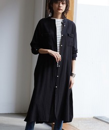 綿麻レーヨン ロングシャツワンピース