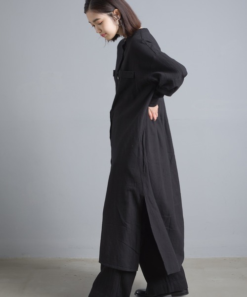 OMNES(オムネス)の「綿麻レーヨン ロングシャツワンピース(シャツワンピース・レディース・ベージュ/カーキ/ブラック/グリーン・FREE)」の6枚目の写真