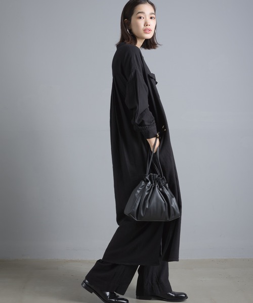 OMNES(オムネス)の「綿麻レーヨン ロングシャツワンピース(シャツワンピース・レディース・ベージュ/カーキ/ブラック/グリーン・FREE)」の9枚目の写真
