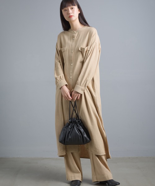 OMNES(オムネス)の「綿麻レーヨン ロングシャツワンピース(シャツワンピース・レディース・ベージュ/カーキ/ブラック/グリーン・FREE)」の11枚目の写真