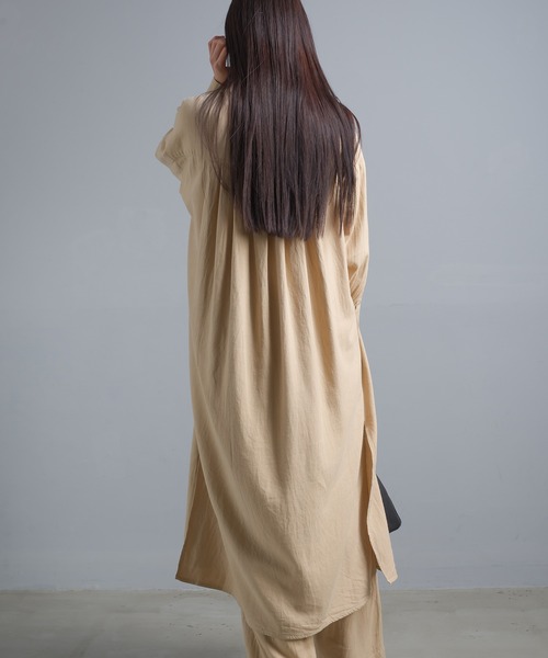 OMNES(オムネス)の「綿麻レーヨン ロングシャツワンピース(シャツワンピース・レディース・ベージュ/カーキ/ブラック/グリーン・FREE)」の13枚目の写真