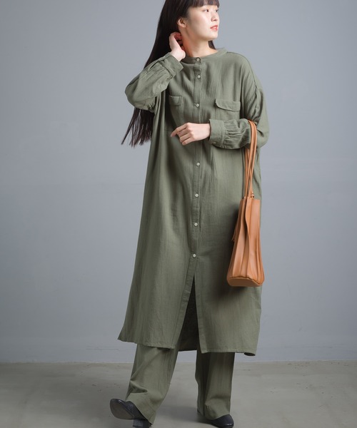 OMNES(オムネス)の「綿麻レーヨン ロングシャツワンピース(シャツワンピース・レディース・ベージュ/カーキ/ブラック/グリーン・FREE)」の20枚目の写真
