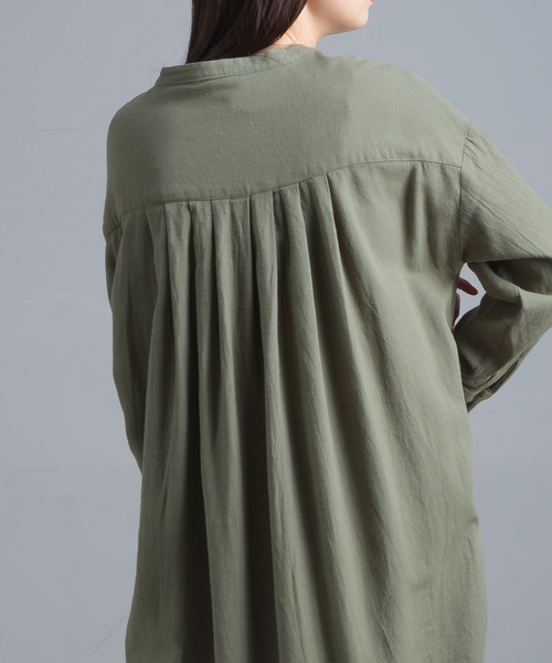 OMNES(オムネス)の「綿麻レーヨン ロングシャツワンピース(シャツワンピース・レディース・ベージュ/カーキ/ブラック/グリーン・FREE)」の22枚目の写真