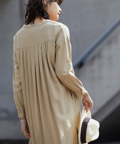 綿麻レーヨン ロングシャツワンピース（シャツワンピース
