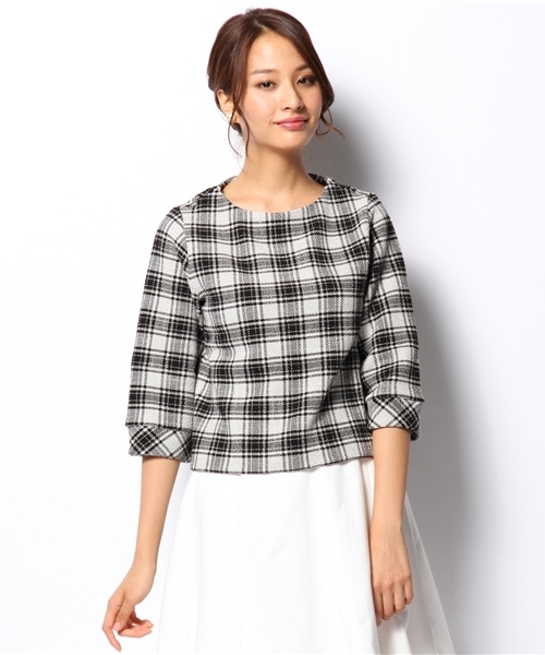 green label relaxing(グリーンレーベルリラクシング)の「GT BNTツイード 6SL PO CHKトップス ◆(シャツ/ブラウス・レディース・ブラック/ワインレッド・フリー)」の12枚目の写真
