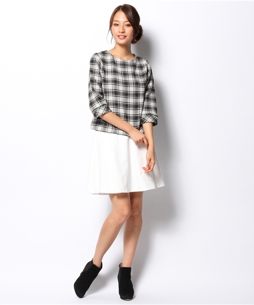 green label relaxing(グリーンレーベルリラクシング)の「GT BNTツイード 6SL PO CHKトップス ◆(シャツ/ブラウス・レディース・ブラック/ワインレッド・フリー)」の13枚目の写真