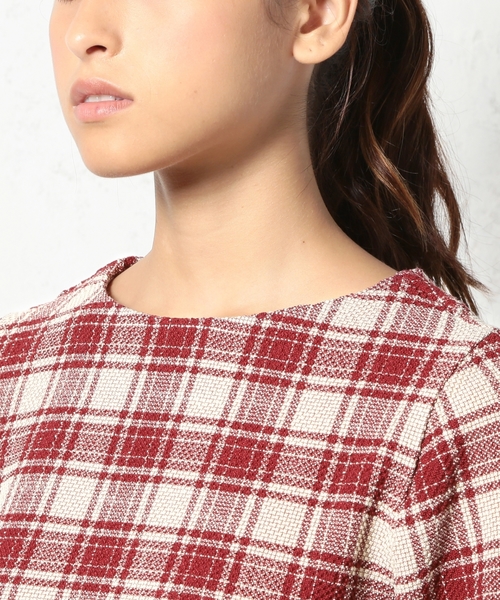 green label relaxing(グリーンレーベルリラクシング)の「GT BNTツイード 6SL PO CHKトップス ◆(シャツ/ブラウス・レディース・ブラック/ワインレッド・フリー)」の8枚目の写真