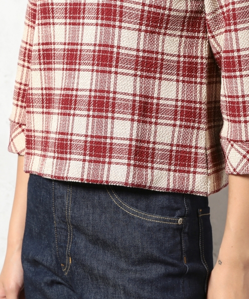 green label relaxing(グリーンレーベルリラクシング)の「GT BNTツイード 6SL PO CHKトップス ◆(シャツ/ブラウス・レディース・ブラック/ワインレッド・フリー)」の10枚目の写真