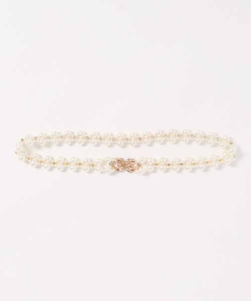 Cupid Heart(キューピッドハート)の「【Cupid Heart】結婚式ベルト ビジューバックルパールゴムベルト(ベルト・レディース・ベージュ・MEDIUM)」の2枚目の写真