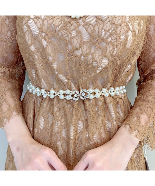 Cupid Heart(キューピッドハート)の「【Cupid Heart】結婚式ベルト ビジューバックルパールゴムベルト(ベルト・レディース・ベージュ・MEDIUM)」の6枚目の写真