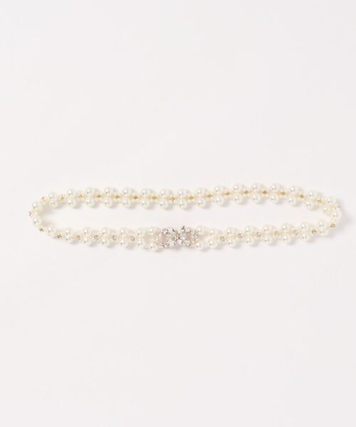 Cupid Heart(キューピッドハート)の「【Cupid Heart】結婚式ベルト ビジューバックルパールゴムベルト(ベルト・レディース・ベージュ・MEDIUM)」の4枚目の写真