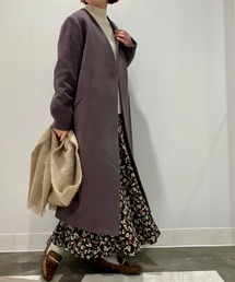 un dix cors | 上質ウールの定番コート　PECOLAMBウールVネックコート(ミドル丈)(ノーカラーコート)