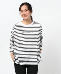 コットン100%7分袖カットソープリントトップス
