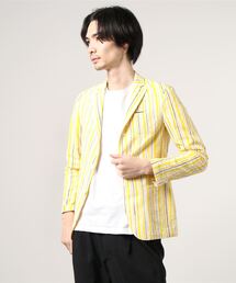 LARDINI:コットン プリント レジメンタルストライプ シングル3ボタン ジャケット