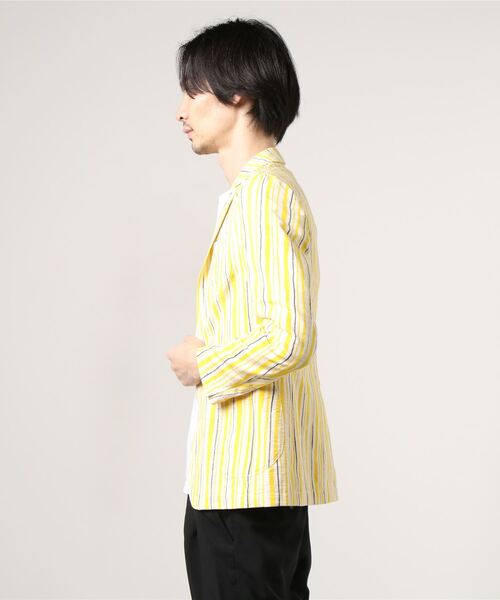 SHIPS（シップス）の「LARDINI:コットン プリント レジメンタルストライプ シングル３ボタン ジャケット（テーラードジャケット・メンズ・イエロー・44/46/48）」の3枚目の写真