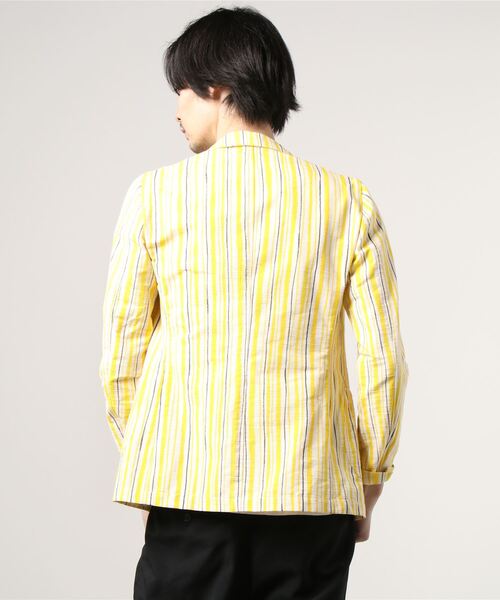 SHIPS（シップス）の「LARDINI:コットン プリント レジメンタルストライプ シングル３ボタン ジャケット（テーラードジャケット・メンズ・イエロー・44/46/48）」の4枚目の写真