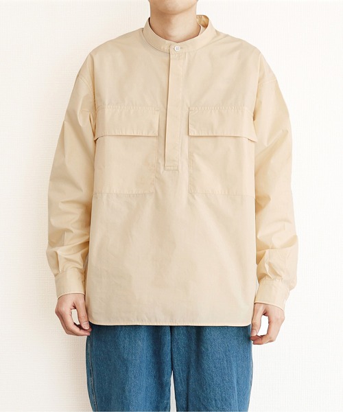 y/m(イム)の「プルオーバーノーカラーシャツ(シャツ/ブラウス・メンズ・ブルー/アイボリー・MEDIUM/LARGE)」の1枚目の写真