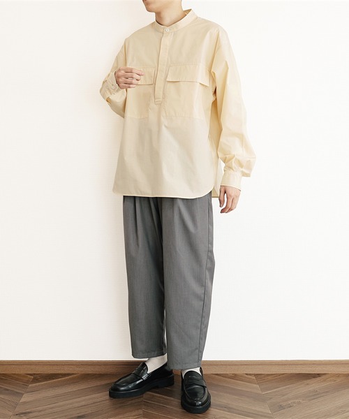 y/m(イム)の「プルオーバーノーカラーシャツ(シャツ/ブラウス・メンズ・ブルー/アイボリー・MEDIUM/LARGE)」の9枚目の写真