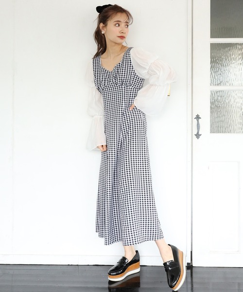 one after another NICE CLAUP(ワンアフターアナザーナイスクラップ)の「袖コンシャスワンピース(ワンピース・レディース・ブラック/ベージュ/チェック・FREE)」の13枚目の写真