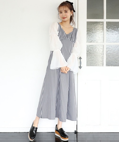 one after another NICE CLAUP(ワンアフターアナザーナイスクラップ)の「袖コンシャスワンピース(ワンピース・レディース・ブラック/ベージュ/チェック・FREE)」の20枚目の写真