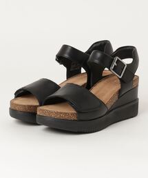 CLARKS ウエッジ コルク サンダル ブラック レザー ストラップ Coledale Strap / コールデールストラップ （ブラックレザー