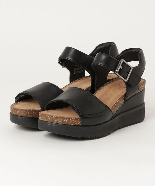 CLARKS サンダル 軽量 ウエッジ ストラップ ネイビー Alda Strap / アルダストラップ（ブラックレザー） -Clarks