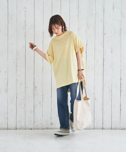 coen（コーエン）の「【WEB限定復刻】天竺ラウンドビッグTシャツ#（Tシャツ/カットソー・レディース・ダークグレー/ライラック/オフホワイト/オリーブ/クリーム/パープル・FREE）」の12枚目の写真