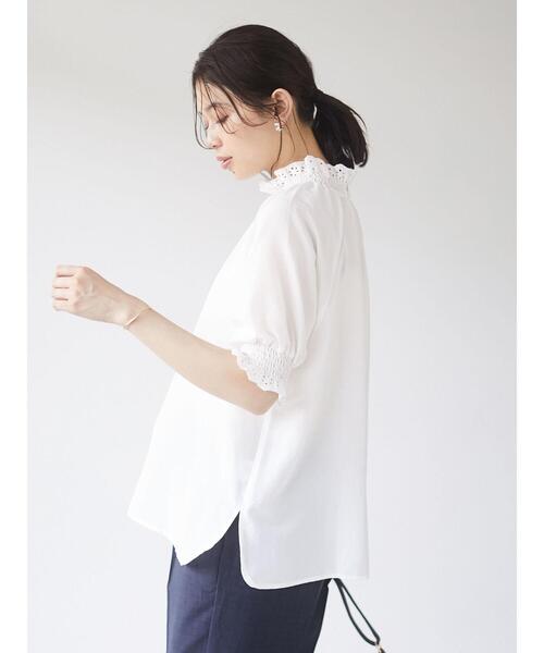 Sugar spoon（シュガースプーン）の「・SUGAR SPOON レースギャザーブラウス（シャツ/ブラウス・レディース・グレイッシュベージュ/オフホワイト/ブラック/イエロー・FREE）」の5枚目の写真