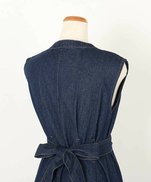 TRIANGLE PALETTE（トライアングルパレット）の「ウエストリボンデニムワンピース（ワンピース・レディース・ブラック/ネイビー/ブルー/アイボリー/カーキ・FREE）」の9枚目の写真