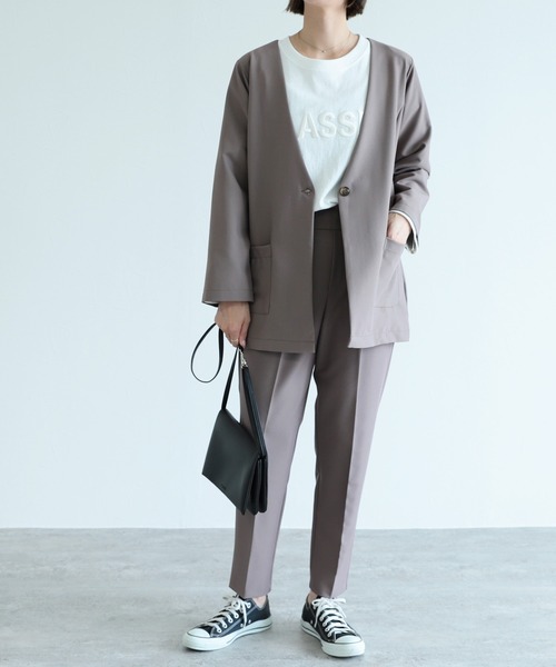 reca（レカ）の「ノーカラージャケット（ノーカラージャケット・レディース・ブラック/モカ・M/L）」の5枚目の写真