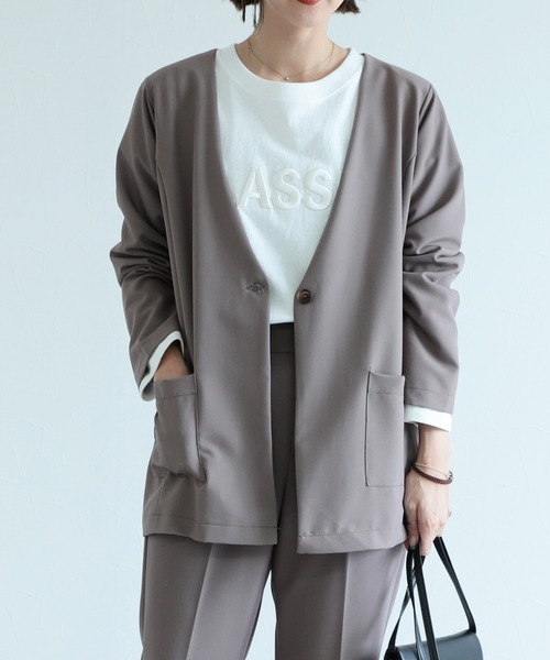 reca（レカ）の「ノーカラージャケット（ノーカラージャケット・レディース・ブラック/モカ・M/L）」の7枚目の写真