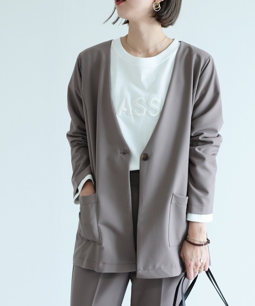 reca（レカ）の「ノーカラージャケット（ノーカラージャケット・レディース・ブラック/モカ・M/L）」の8枚目の写真