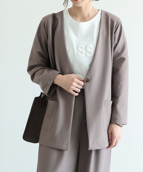 reca（レカ）の「ノーカラージャケット（ノーカラージャケット・レディース・ブラック/モカ・M/L）」の12枚目の写真