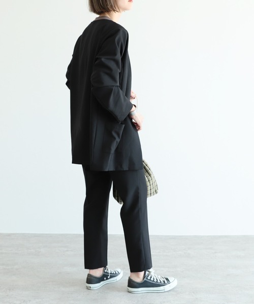 reca（レカ）の「ノーカラージャケット（ノーカラージャケット・レディース・ブラック/モカ・M/L）」の4枚目の写真