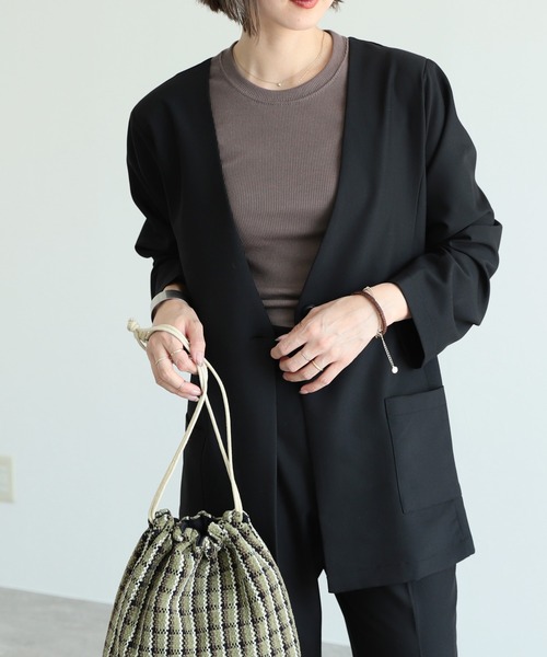 reca（レカ）の「ノーカラージャケット（ノーカラージャケット・レディース・ブラック/モカ・M/L）」の15枚目の写真