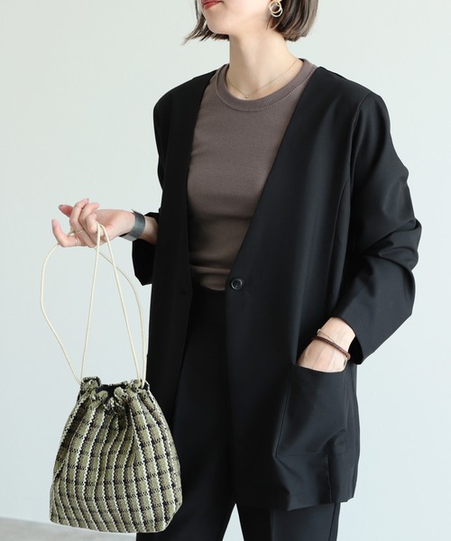 reca（レカ）の「ノーカラージャケット（ノーカラージャケット・レディース・ブラック/モカ・M/L）」の16枚目の写真