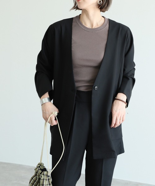 reca（レカ）の「ノーカラージャケット（ノーカラージャケット・レディース・ブラック/モカ・M/L）」の17枚目の写真