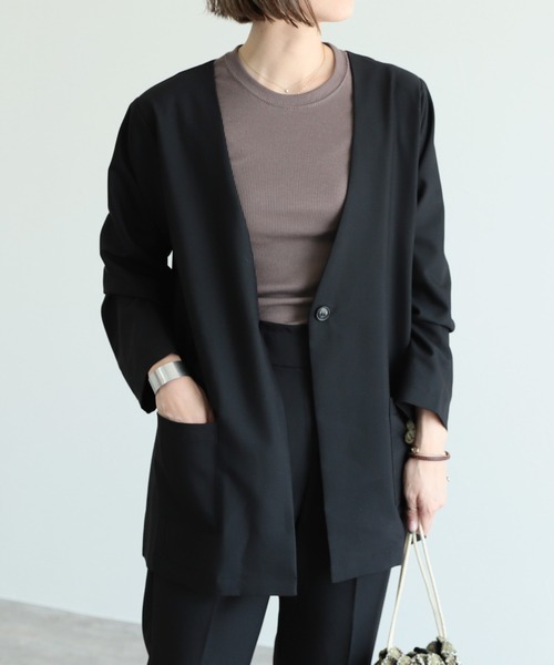 reca（レカ）の「ノーカラージャケット（ノーカラージャケット・レディース・ブラック/モカ・M/L）」の18枚目の写真