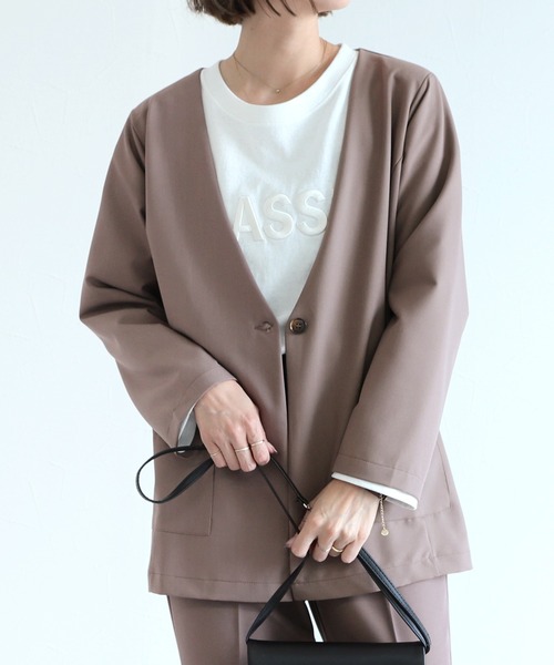 reca（レカ）の「ノーカラージャケット（ノーカラージャケット・レディース・ブラック/モカ・M/L）」の20枚目の写真