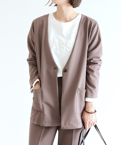 reca（レカ）の「ノーカラージャケット（ノーカラージャケット・レディース・ブラック/モカ・M/L）」の22枚目の写真