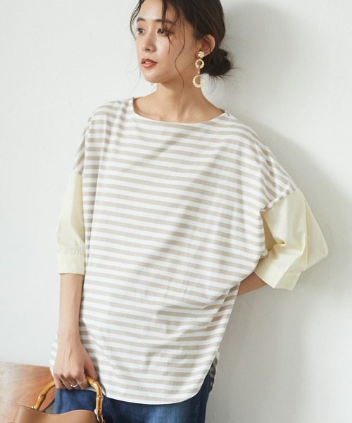 CRAFT STANDARD BOUTIQUE（クラフトスタンダードブティック）の「異素材ドッキングプルオーバー　＊（Tシャツ/カットソー・レディース・ブラック/ベージュ/サックスブルー/アイボリー/キャメル/グレー系その他5・M/L）」の6枚目の写真