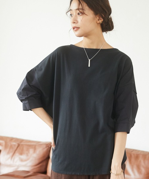 CRAFT STANDARD BOUTIQUE（クラフトスタンダードブティック）の「異素材ドッキングプルオーバー　＊（Tシャツ/カットソー・レディース・ブラック/ベージュ/サックスブルー/アイボリー/キャメル/グレー系その他5・M/L）」の3枚目の写真