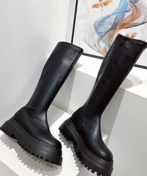 AMOUR BOX(アムールボックス)の「プラットフォームロングブーツ(ブーツ・レディース・ブラック・38/39/36/37/40)」の2枚目の写真
