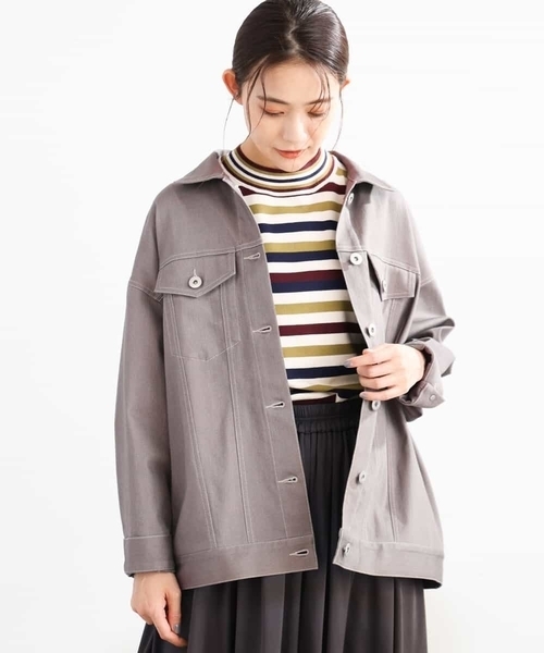 MK MICHEL KLEIN（エムケーミッシェルクラン）の「ビッグシルエット デニムライクジャケット/洗える（デニムジャケット・レディース・ネイビー/グレー・38）」の2枚目の写真