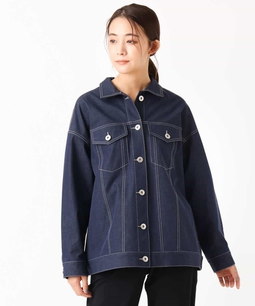 MK MICHEL KLEIN（エムケーミッシェルクラン）の「ビッグシルエット デニムライクジャケット/洗える（デニムジャケット・レディース・ネイビー/グレー・38）」の3枚目の写真