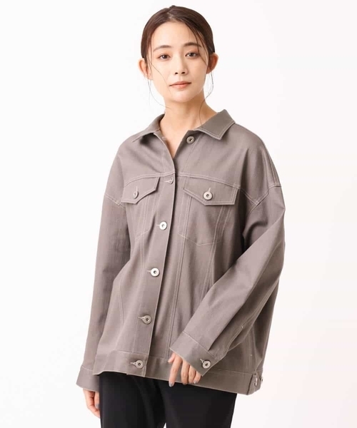 MK MICHEL KLEIN（エムケーミッシェルクラン）の「ビッグシルエット デニムライクジャケット/洗える（デニムジャケット・レディース・ネイビー/グレー・38）」の4枚目の写真