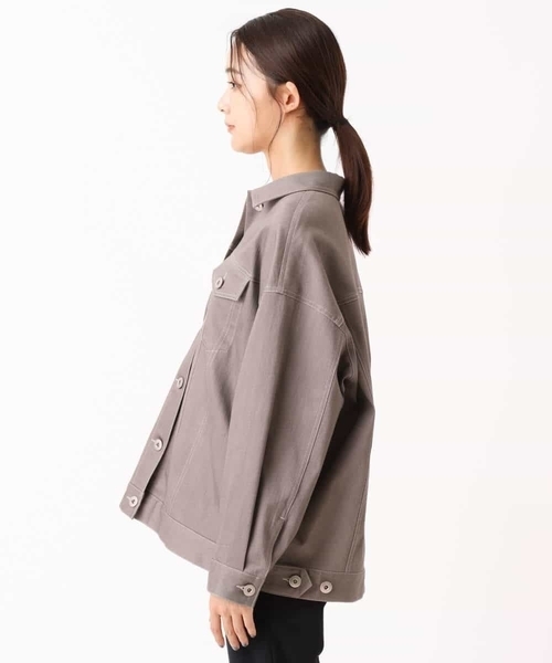 MK MICHEL KLEIN（エムケーミッシェルクラン）の「ビッグシルエット デニムライクジャケット/洗える（デニムジャケット・レディース・ネイビー/グレー・38）」の5枚目の写真