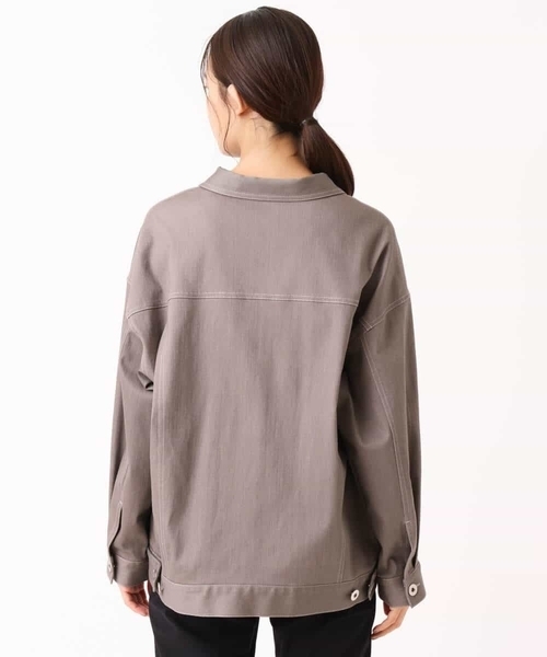 MK MICHEL KLEIN（エムケーミッシェルクラン）の「ビッグシルエット デニムライクジャケット/洗える（デニムジャケット・レディース・ネイビー/グレー・38）」の6枚目の写真