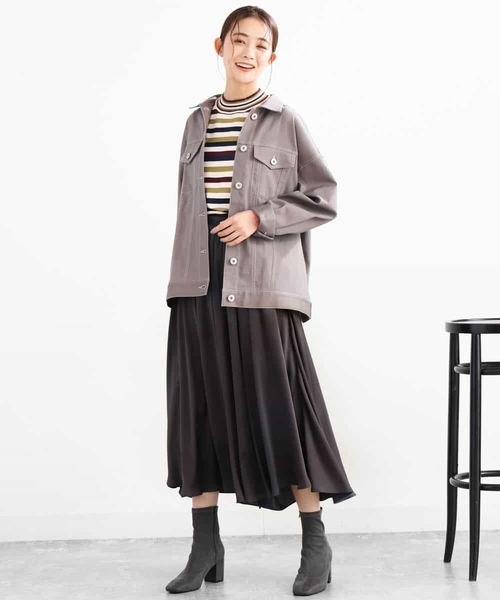 MK MICHEL KLEIN（エムケーミッシェルクラン）の「ビッグシルエット デニムライクジャケット/洗える（デニムジャケット・レディース・ネイビー/グレー・38）」の15枚目の写真