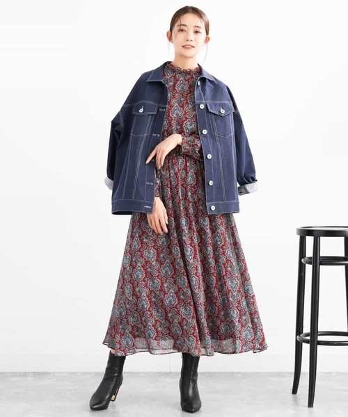 MK MICHEL KLEIN（エムケーミッシェルクラン）の「ビッグシルエット デニムライクジャケット/洗える（デニムジャケット・レディース・ネイビー/グレー・38）」の16枚目の写真